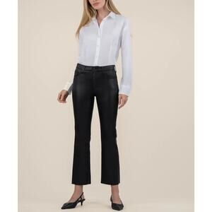 Kut from the Kloth Size 8 Black Kelsey Coated High Rise Ankle Flare Pants O11-1